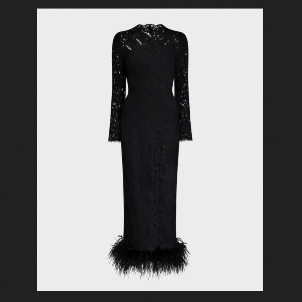 Sau Lee Maxine Lace Ostrich Feather Cocktail Size 6 Dress